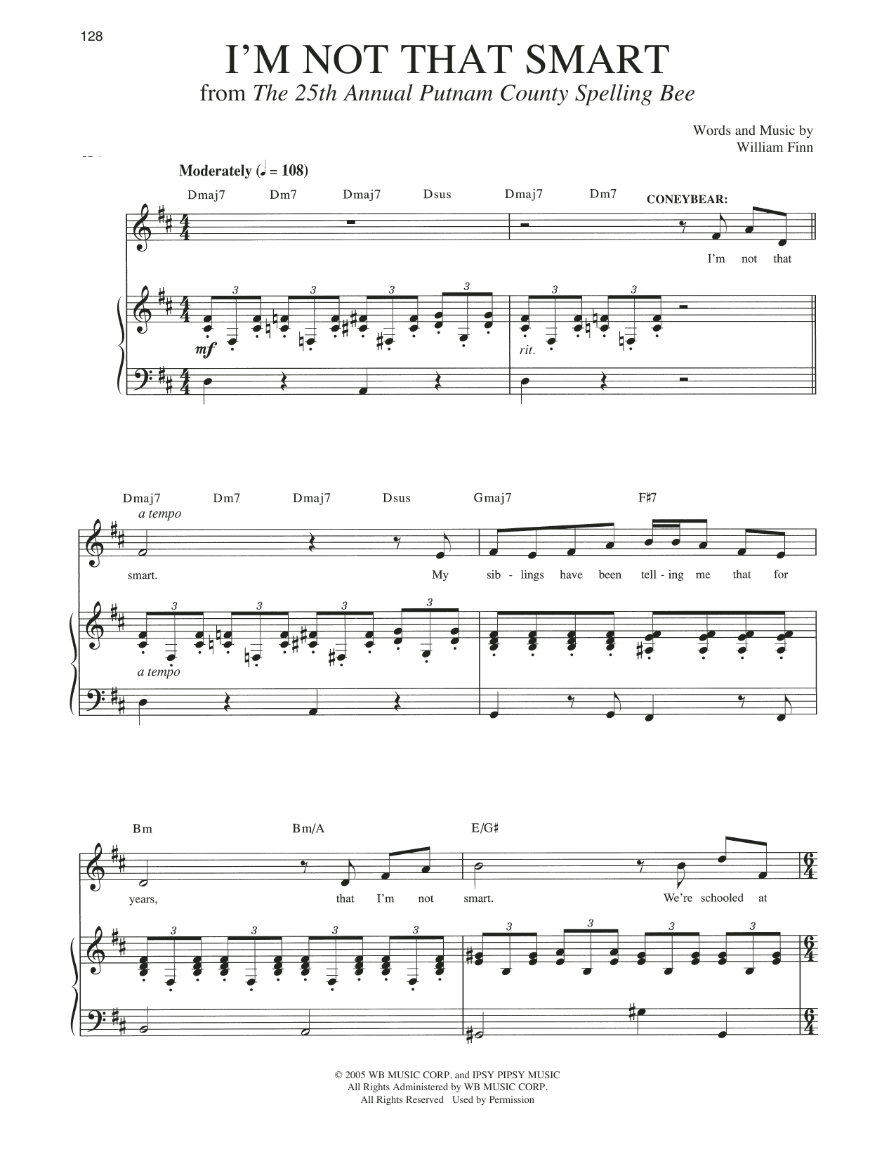 William Finn I'm Not That Smart sheet music notes and chords arranged for Piano & Vocal