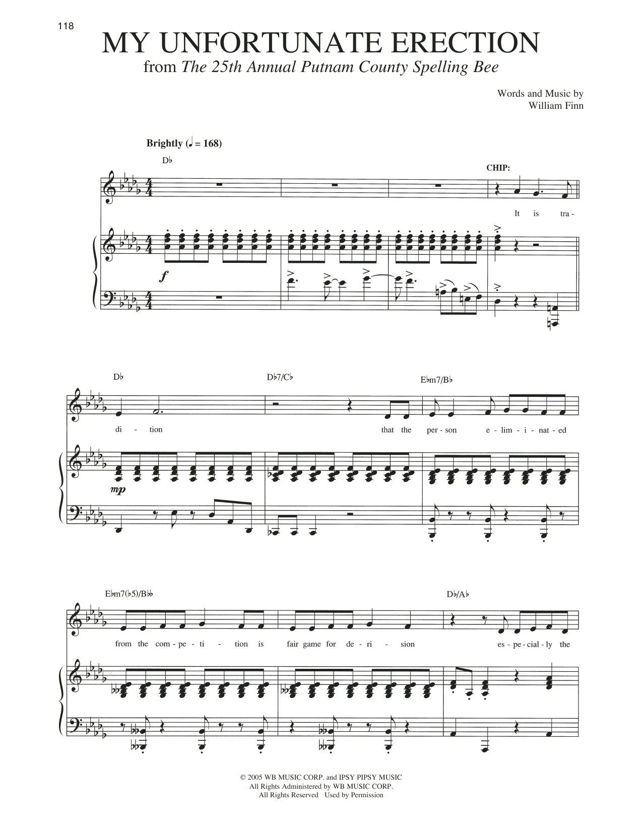 William Finn My Unfortunate Erection sheet music notes and chords arranged for Piano & Vocal