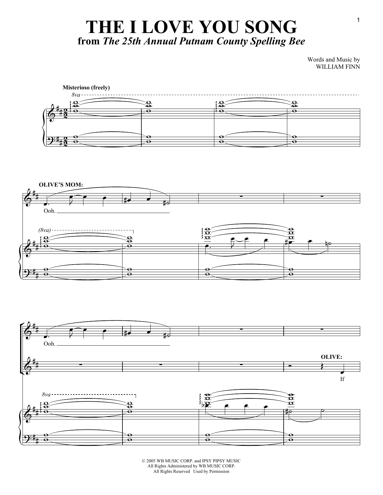 William Finn The I Love You Song sheet music notes and chords arranged for Piano & Vocal