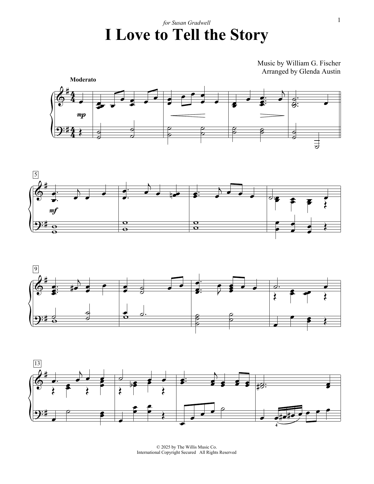 William G. Fischer I Love To Tell The Story (arr. Glenda Austin) sheet music notes and chords arranged for Educational Piano