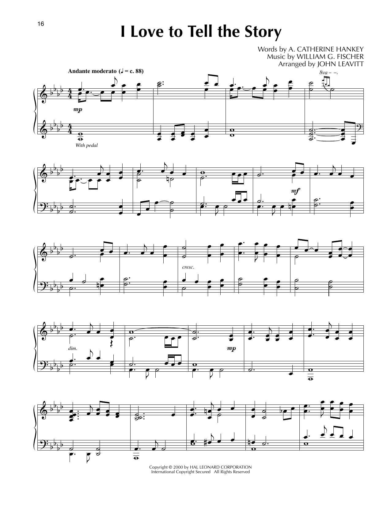 William G. Fischer I Love To Tell The Story (arr. John Leavitt) sheet music notes and chords arranged for Piano Solo
