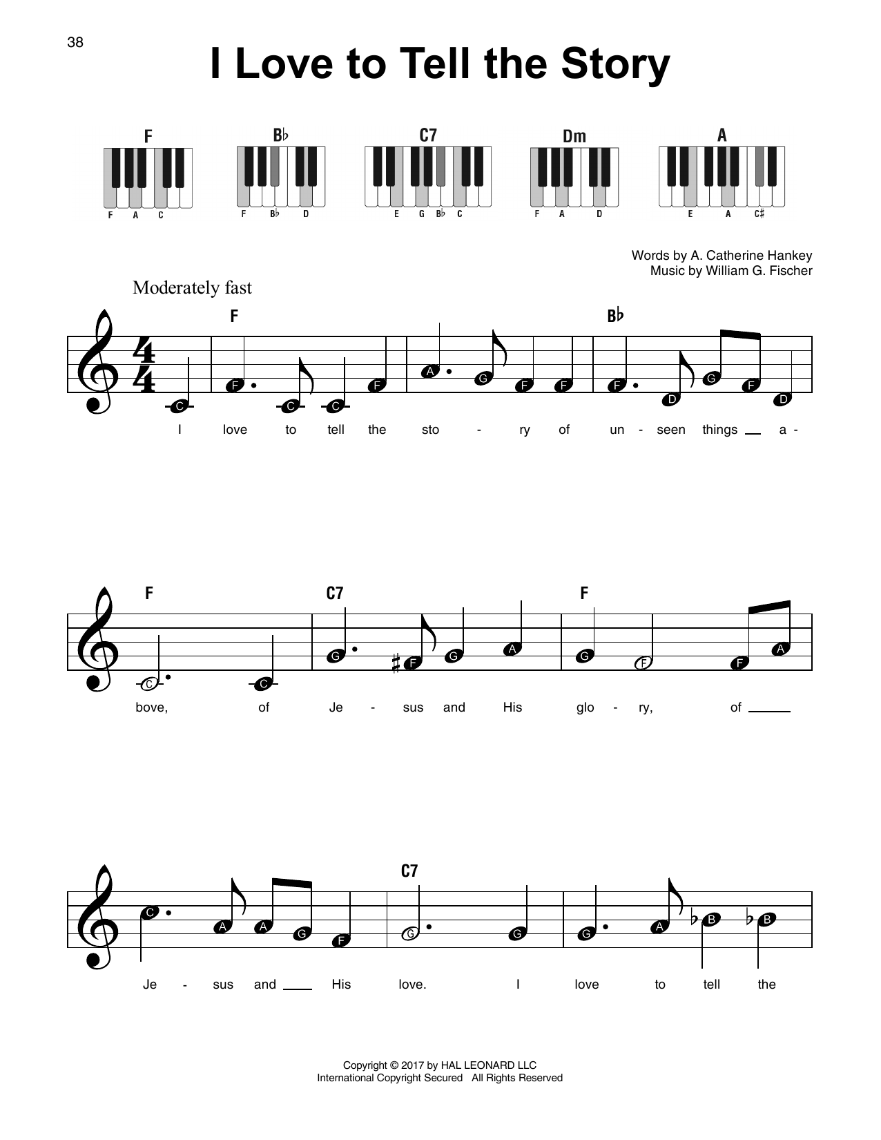 William G. Fischer I Love To Tell The Story sheet music notes and chords arranged for Super Easy Piano