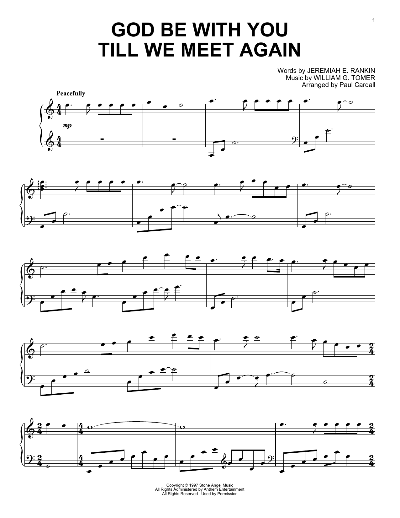 William G. Tomer God Be With You Till We Meet Again (arr. Paul Cardall) sheet music notes and chords arranged for Piano Solo