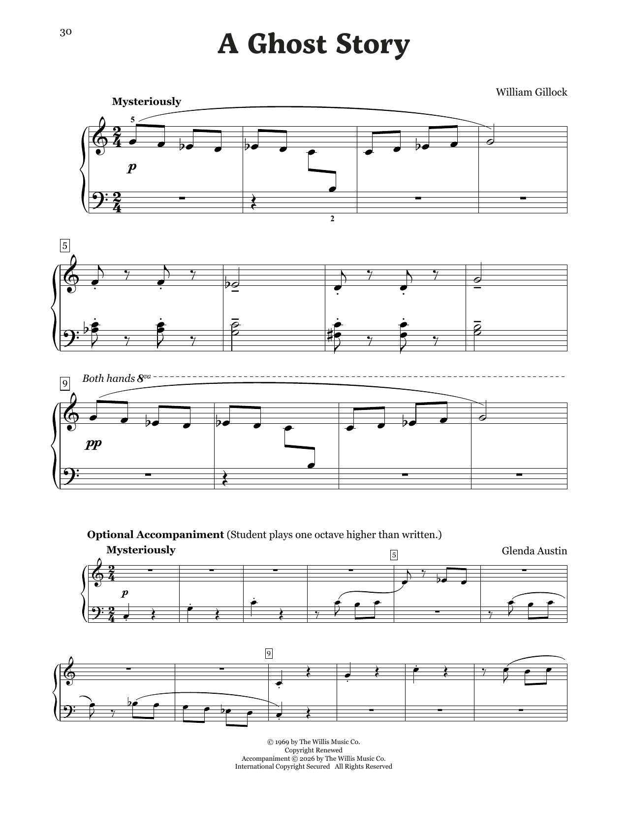 William Gillock A Ghost Story sheet music notes and chords arranged for Educational Piano