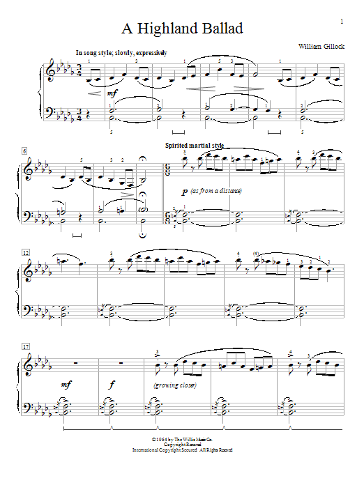 William Gillock A Highland Ballad sheet music notes and chords arranged for Educational Piano