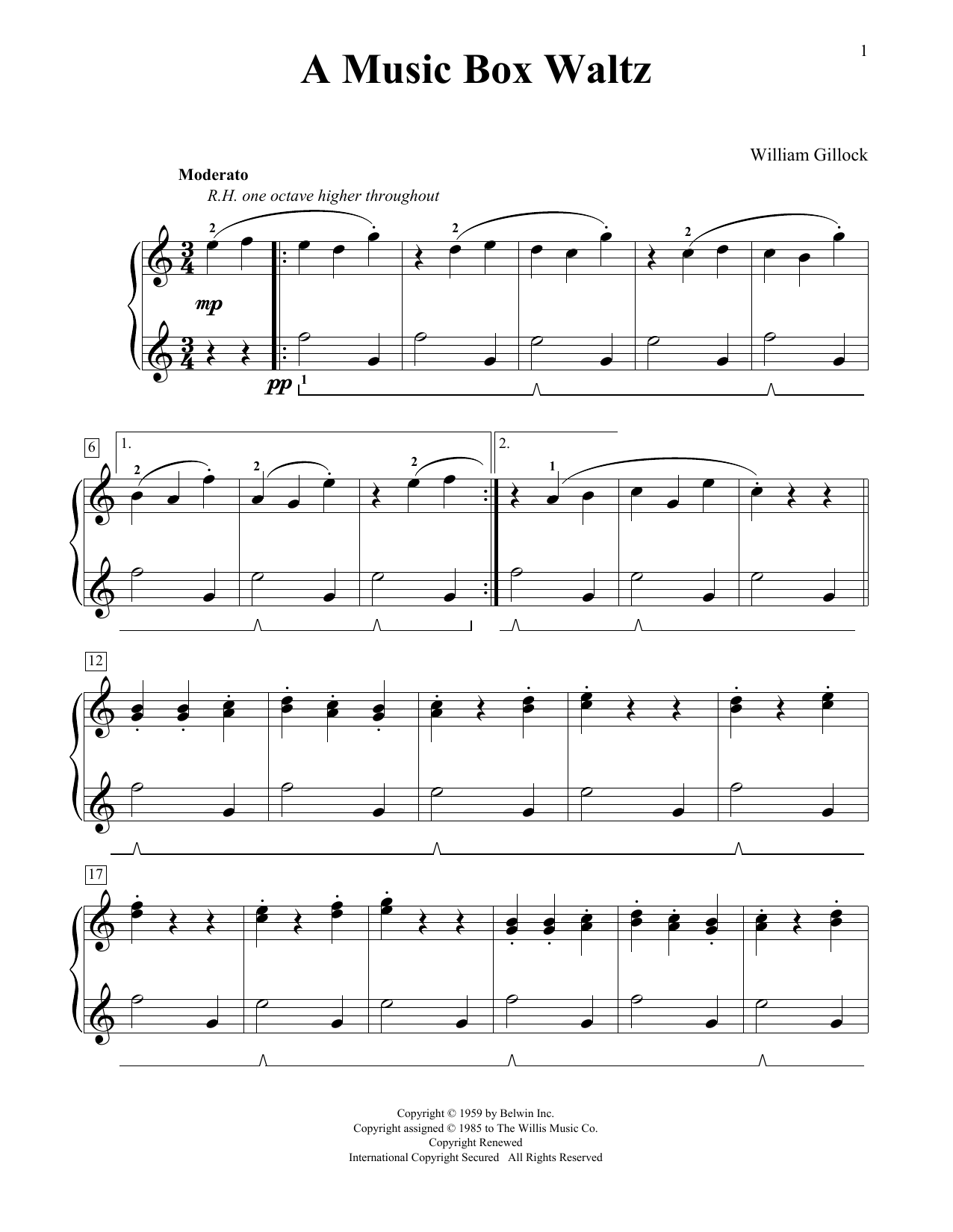 William Gillock A Music Box Waltz sheet music notes and chords arranged for Educational Piano