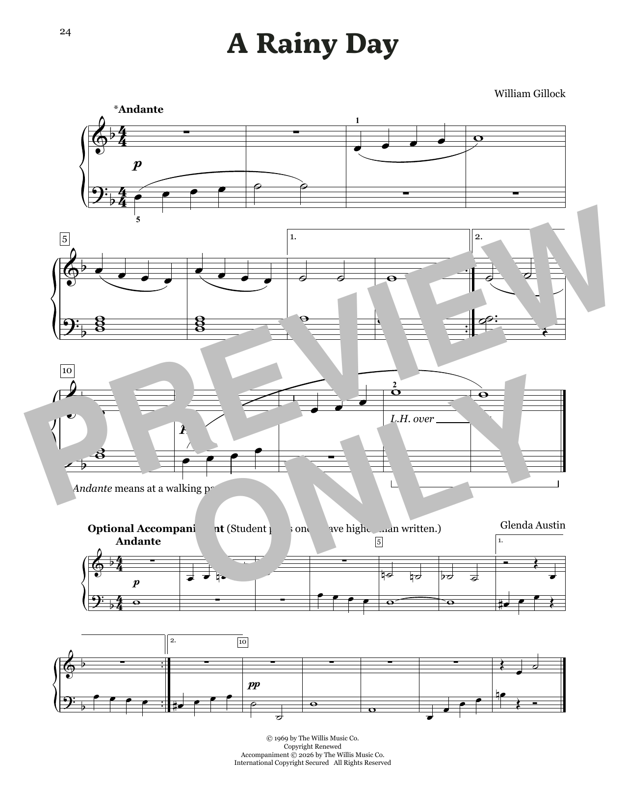 William Gillock A Rainy Day sheet music notes and chords arranged for Educational Piano