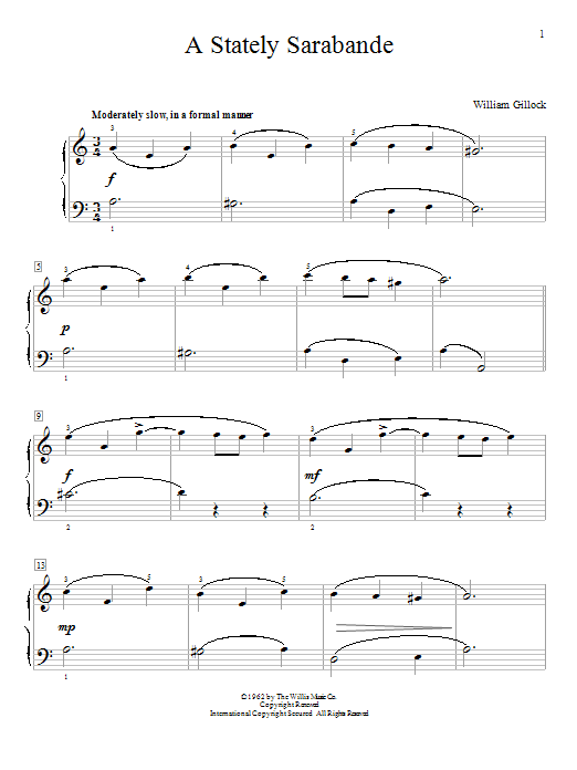 William Gillock A Stately Sarabande sheet music notes and chords arranged for Educational Piano
