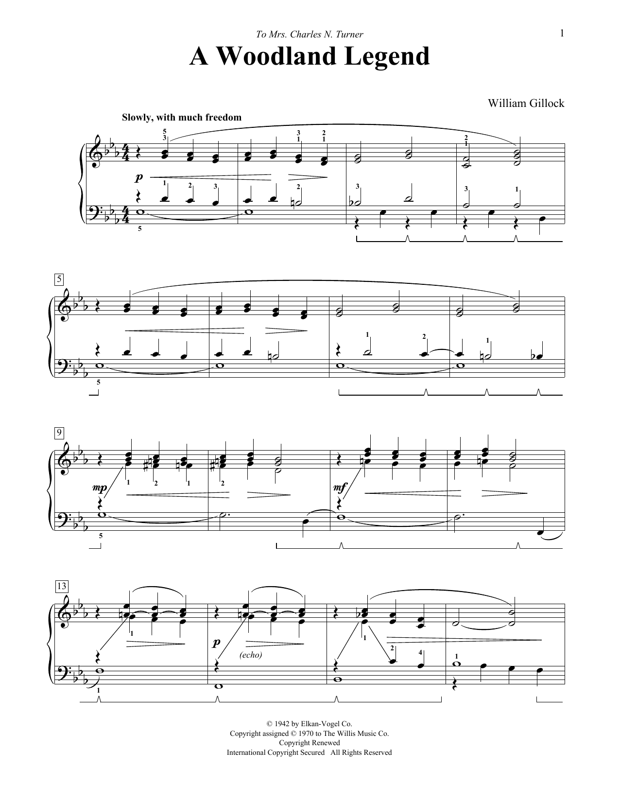 William Gillock A Woodland Legend sheet music notes and chords arranged for Educational Piano