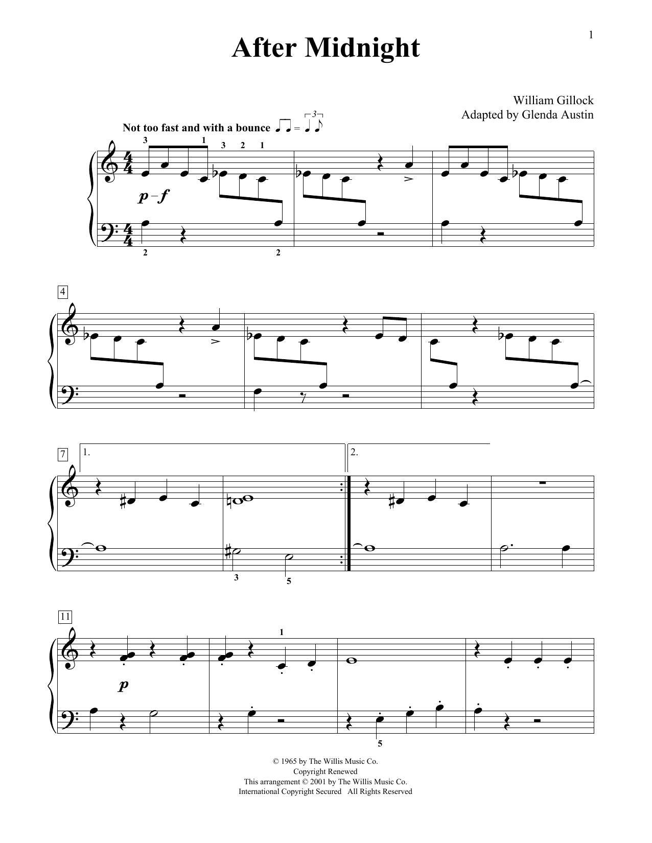 William Gillock After Midnight (Simplified) (adapted by Glenda Austin) sheet music notes and chords arranged for Educational Piano