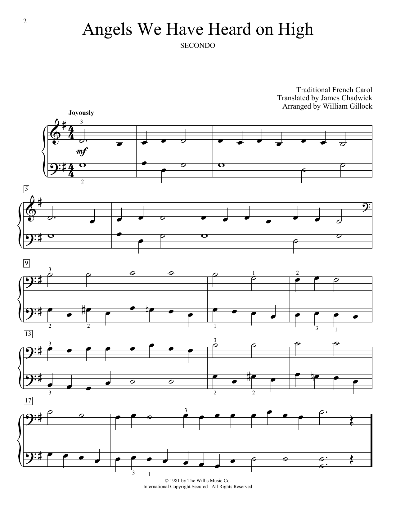 William Gillock Angels We Have Heard On High sheet music notes and chords arranged for Piano Duet