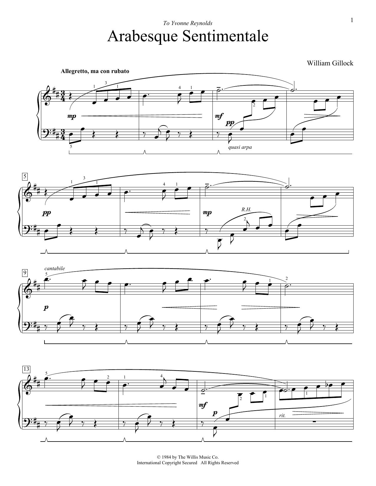 William Gillock Arabesque Sentimentale sheet music notes and chords arranged for Educational Piano