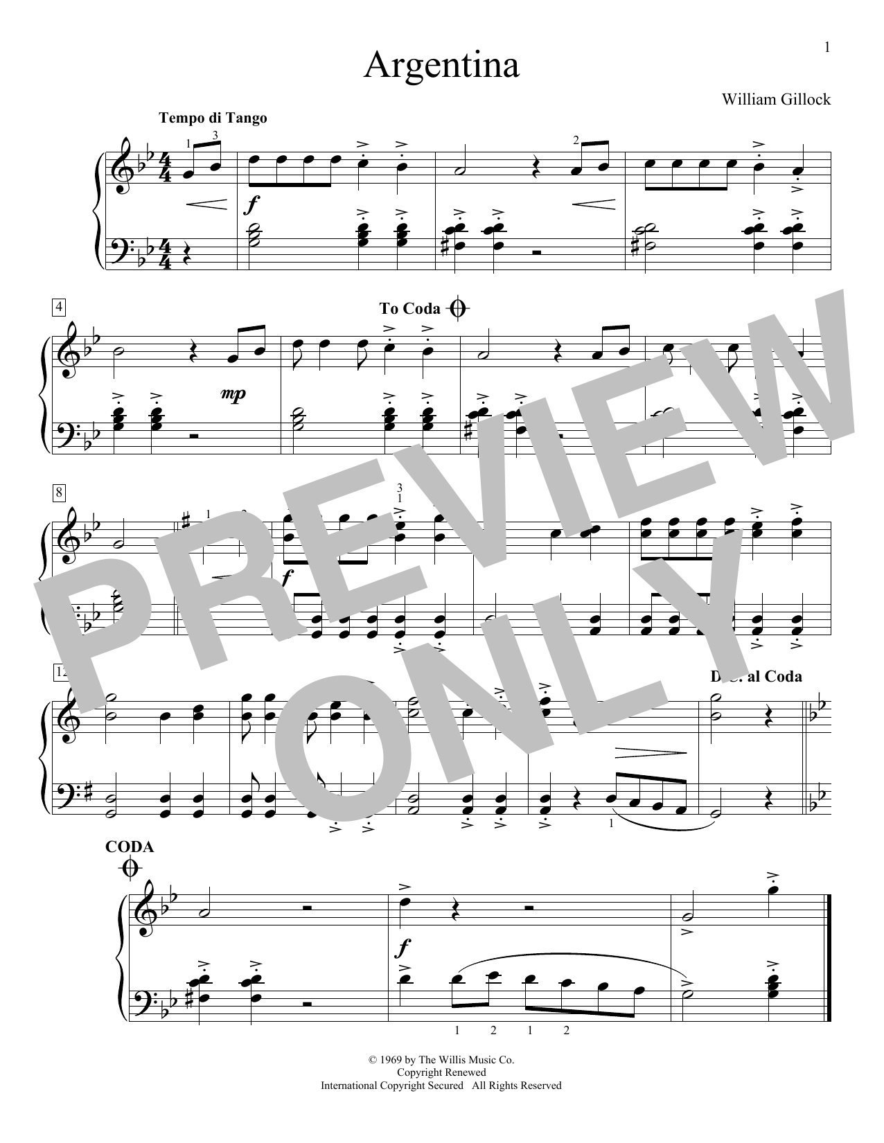 William Gillock Argentina sheet music notes and chords arranged for Educational Piano
