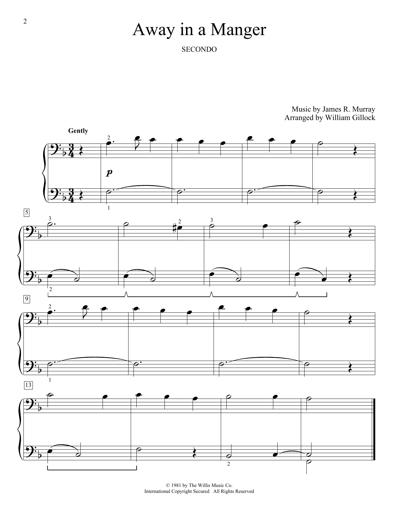 William Gillock Away In A Manger sheet music notes and chords arranged for Piano Duet