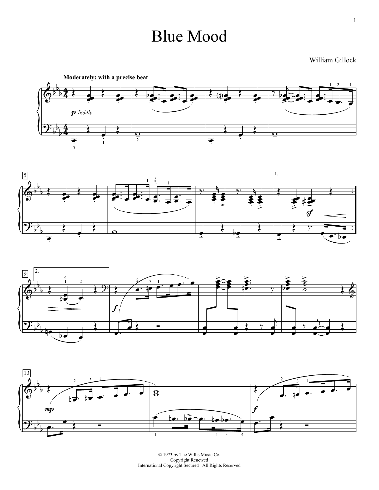 William Gillock Blue Mood sheet music notes and chords arranged for Educational Piano