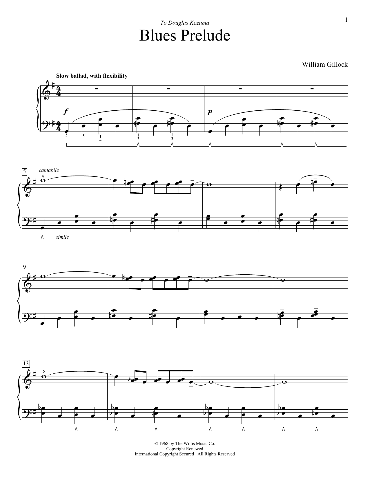 William Gillock Blues Prelude sheet music notes and chords arranged for Educational Piano