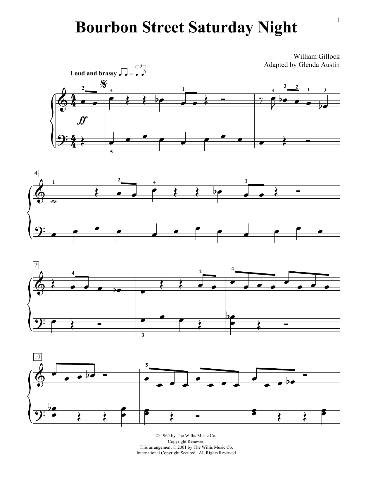 William Gillock Bourbon Street Saturday Night (Simplified) (adapted by Glenda Austin) sheet music notes and chords arranged for Educational Piano