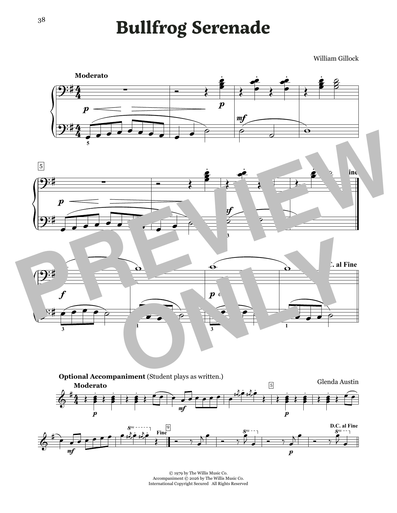 William Gillock Bullfrog Serenade sheet music notes and chords arranged for Educational Piano