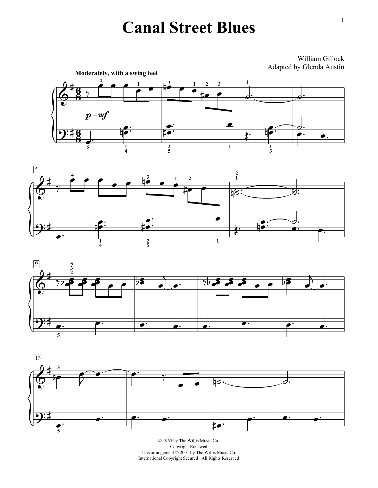 William Gillock Canal Street Blues (Simplified) (adapted by Glenda Austin) sheet music notes and chords arranged for Educational Piano
