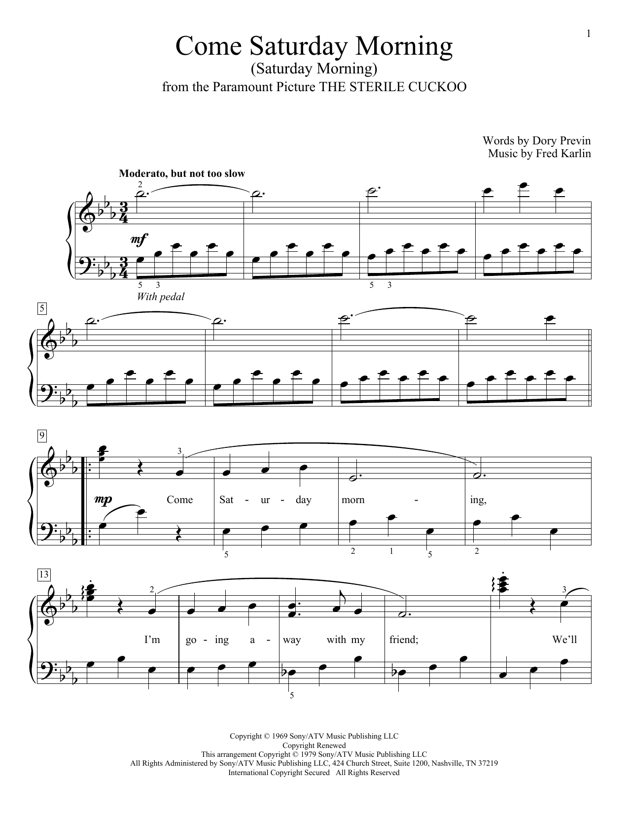 William Gillock Come Saturday Morning (Saturday Morning) sheet music notes and chords arranged for Educational Piano