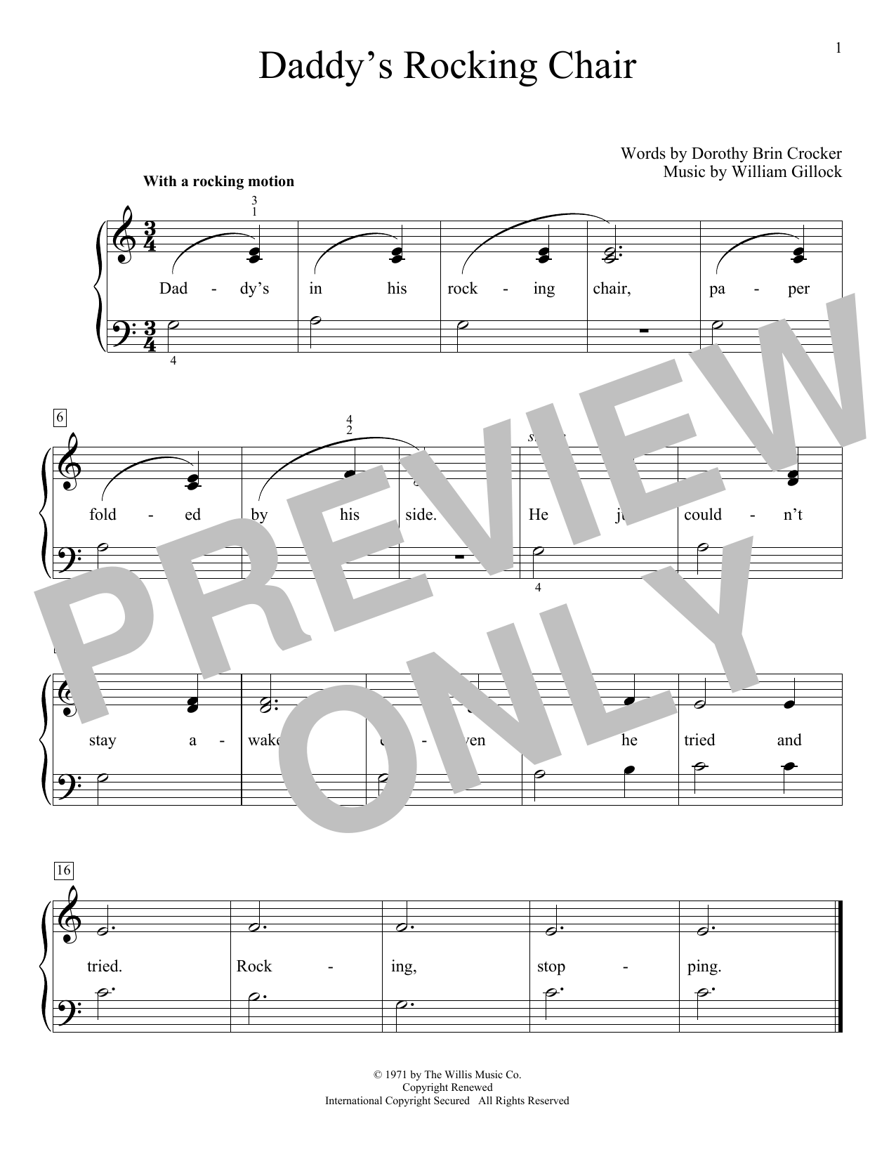 William Gillock Daddy's Rocking Chair sheet music notes and chords arranged for Educational Piano