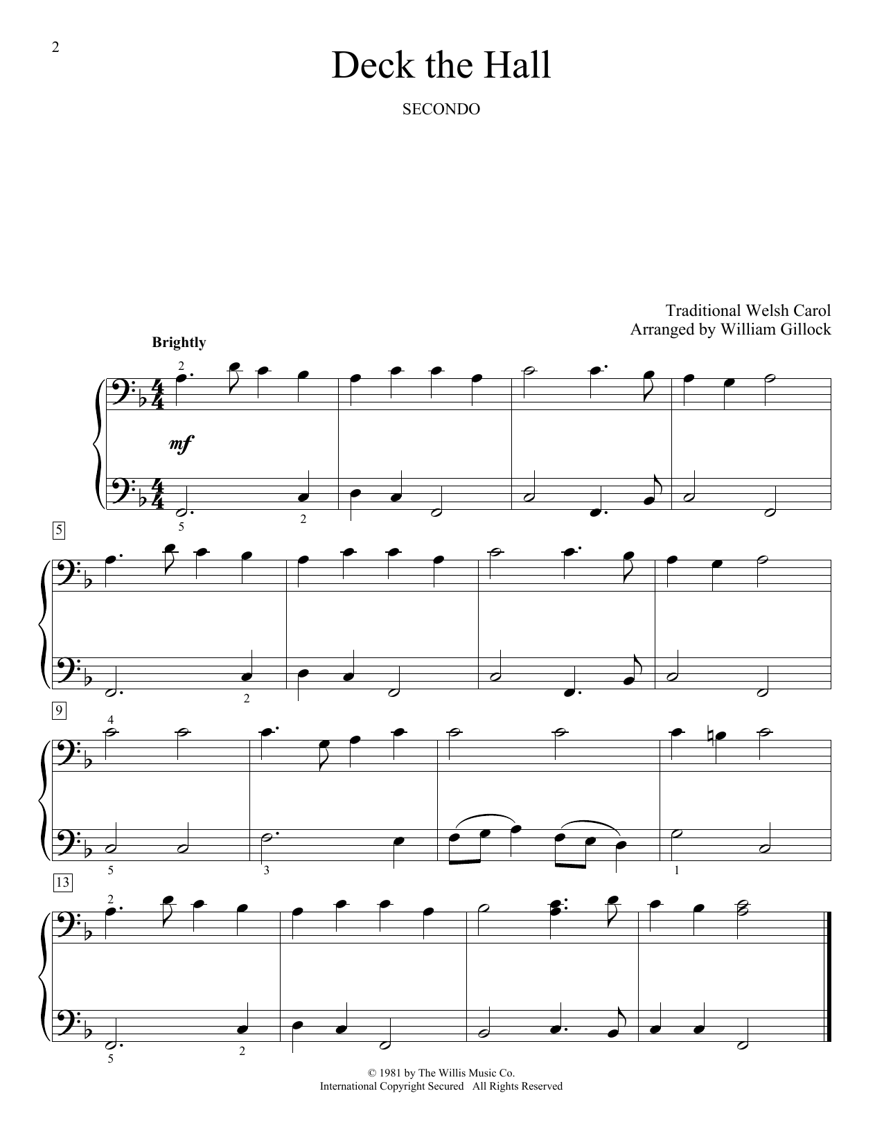William Gillock Deck The Hall sheet music notes and chords arranged for Piano Duet