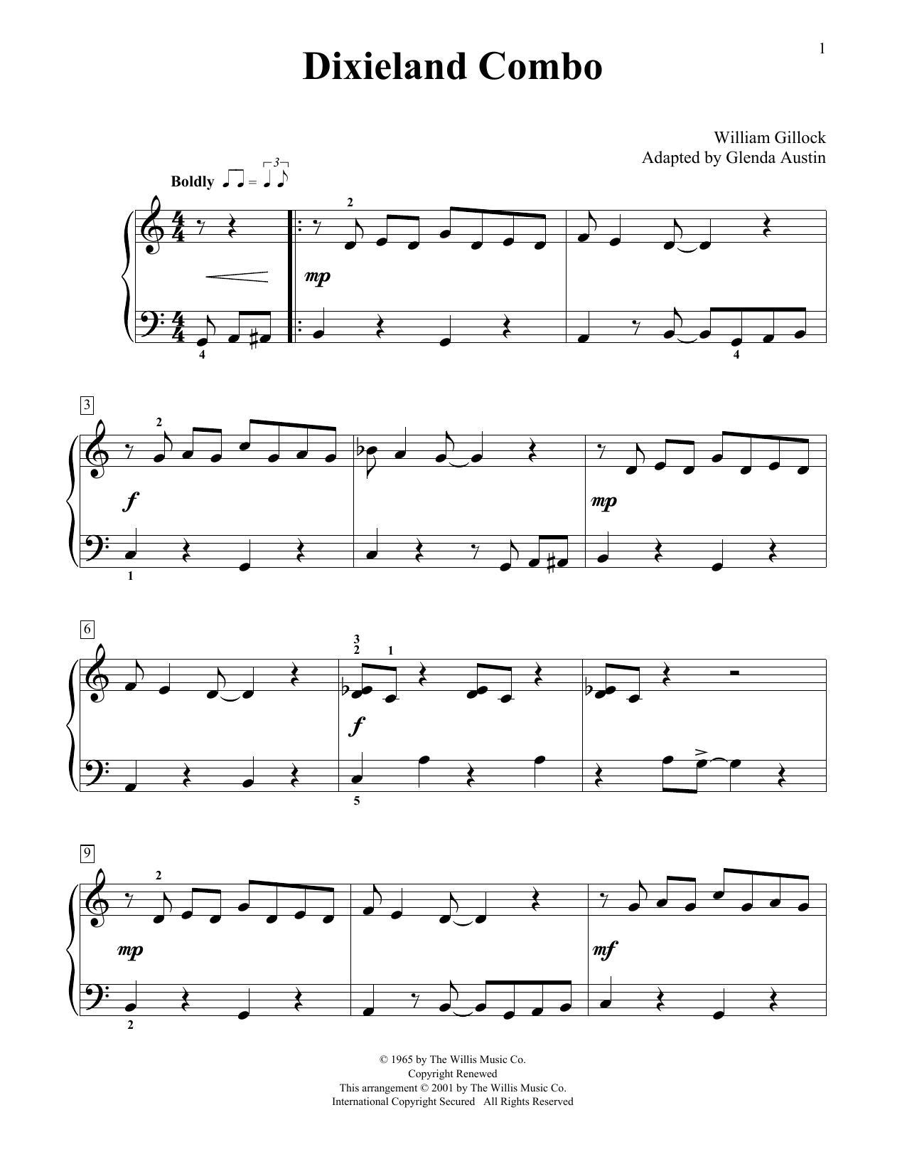 William Gillock Dixieland Combo (Simplified) (adapted by Glenda Austin) sheet music notes and chords arranged for Educational Piano