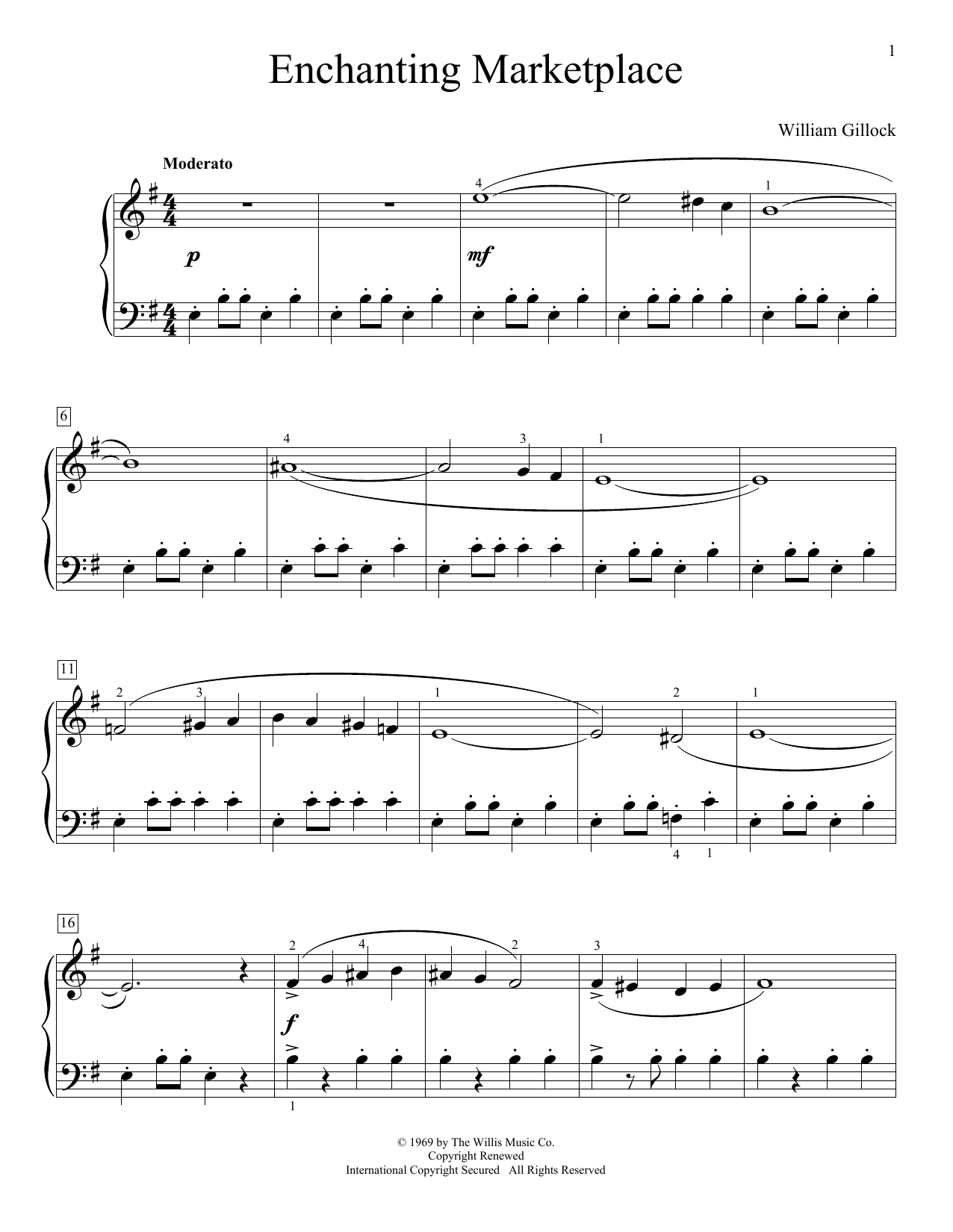 William Gillock Enchanting Marketplace sheet music notes and chords arranged for Educational Piano