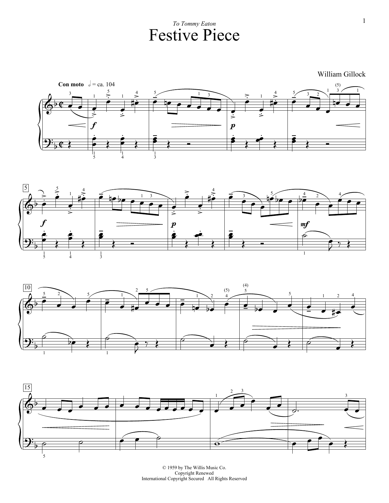 William Gillock Festive Piece sheet music notes and chords arranged for Educational Piano