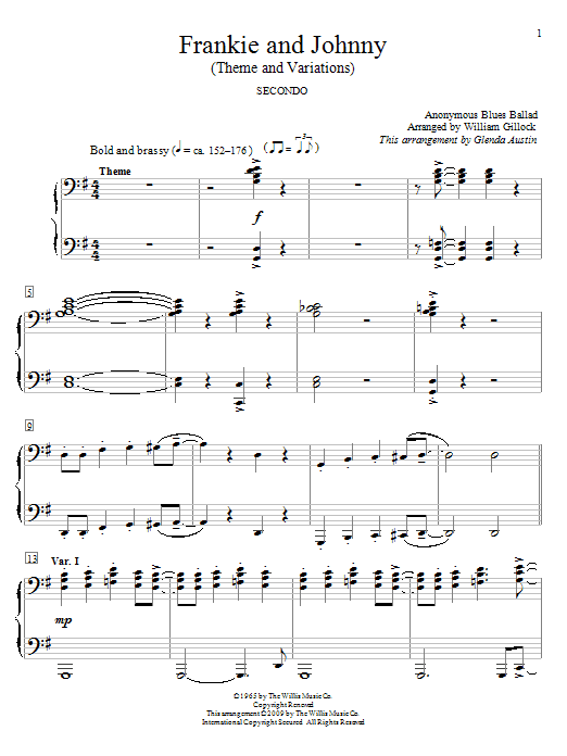 William Gillock Frankie And Johnny sheet music notes and chords arranged for Piano Duet