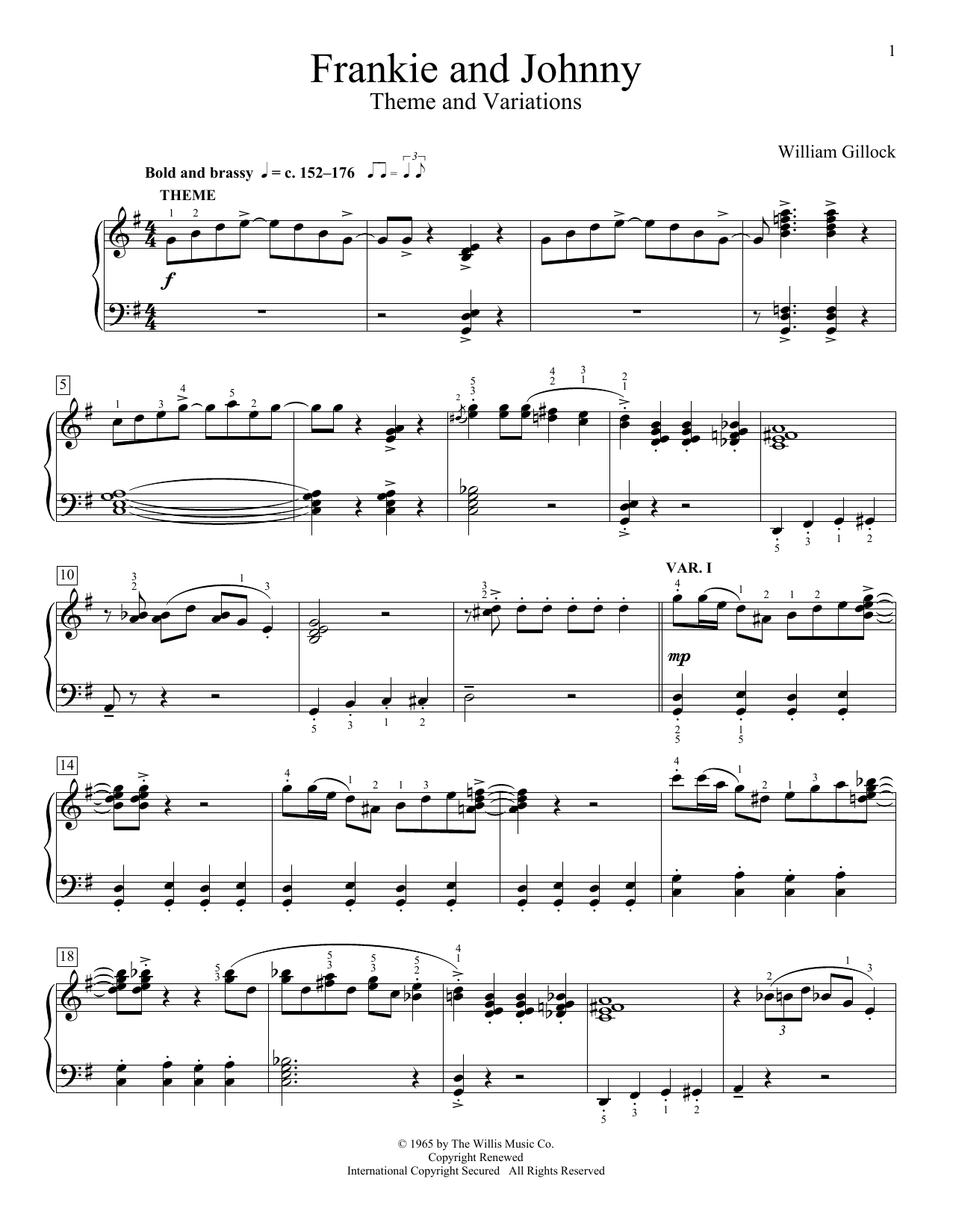 William Gillock Frankie And Johnny (Theme And Variations) sheet music notes and chords arranged for Educational Piano