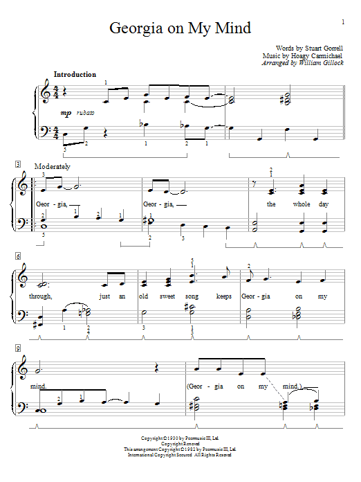 William Gillock Georgia On My Mind sheet music notes and chords arranged for Educational Piano