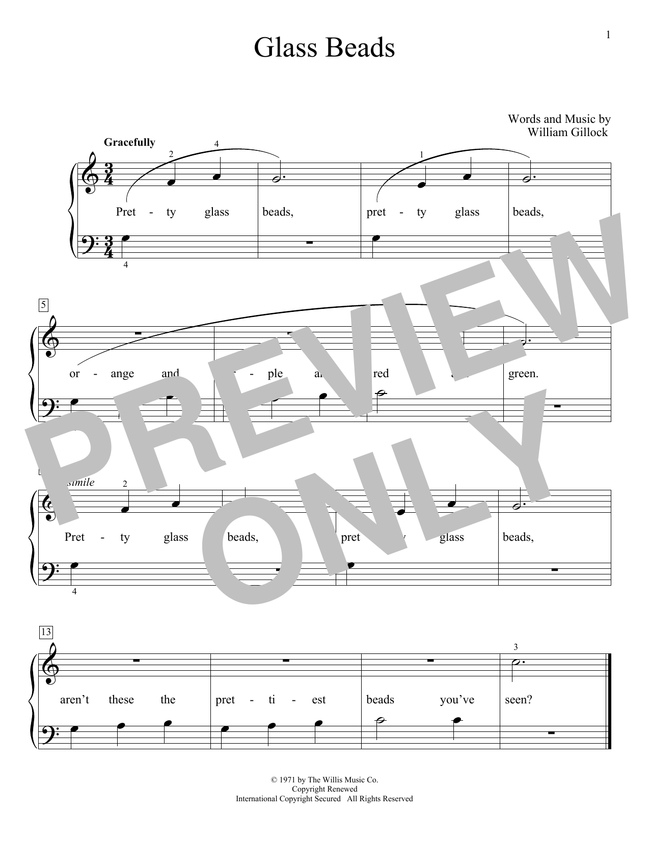 William Gillock Glass Beads sheet music notes and chords arranged for Educational Piano