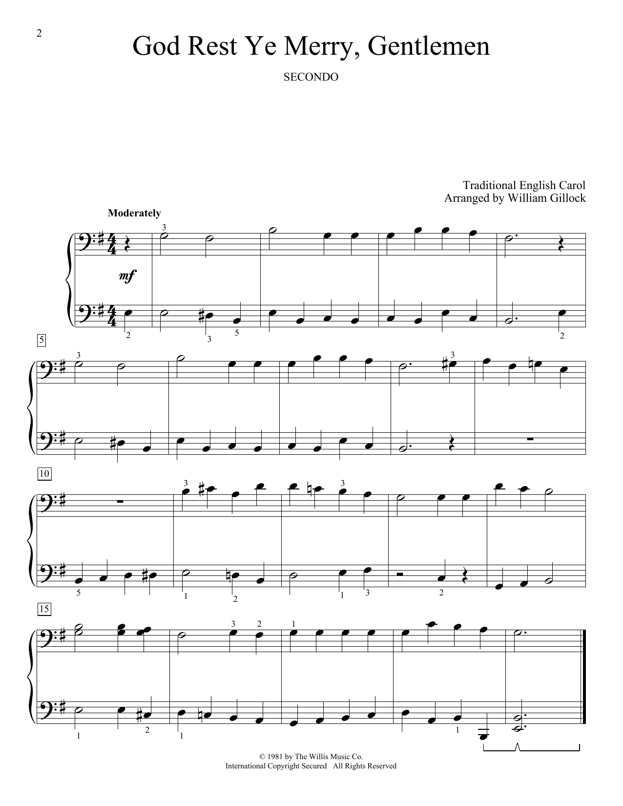 William Gillock God Rest Ye Merry, Gentlemen sheet music notes and chords arranged for Piano Duet