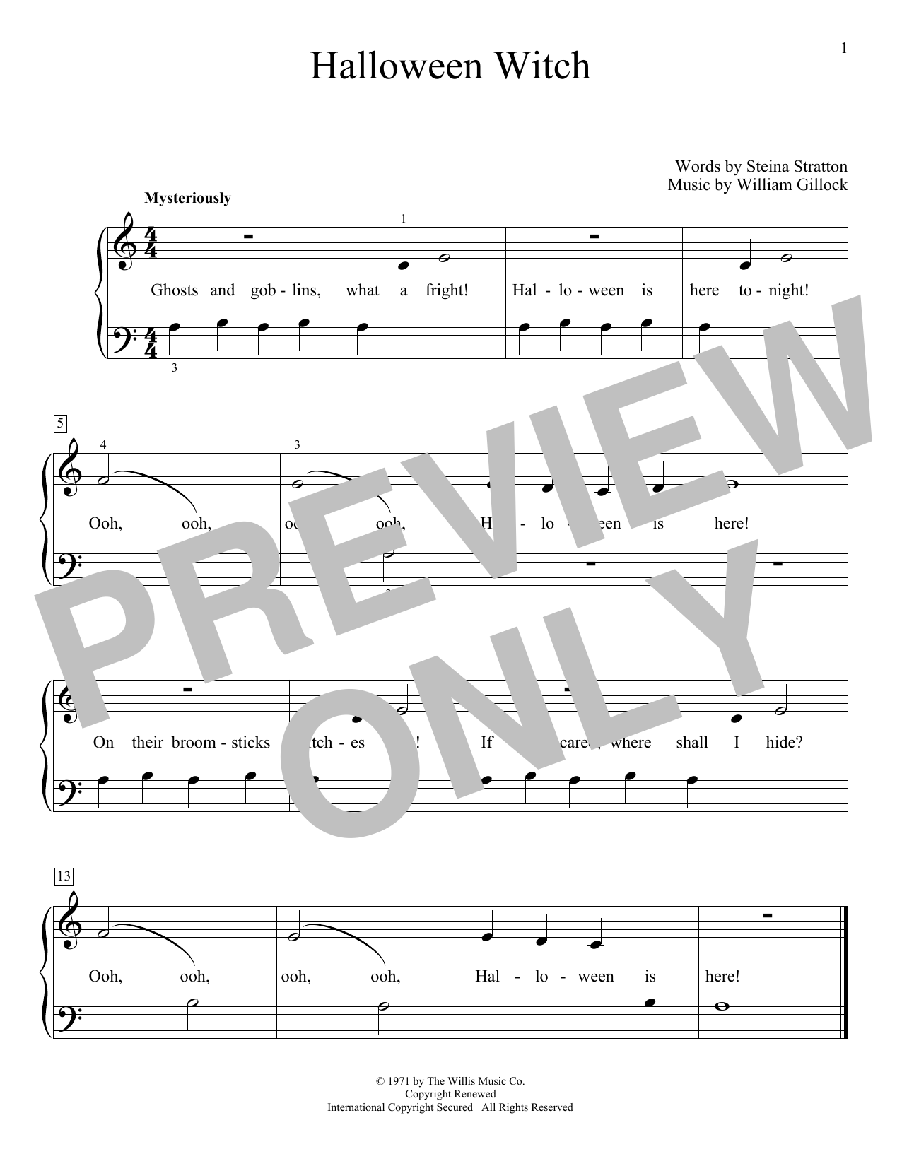 William Gillock Halloween Witch sheet music notes and chords arranged for Educational Piano