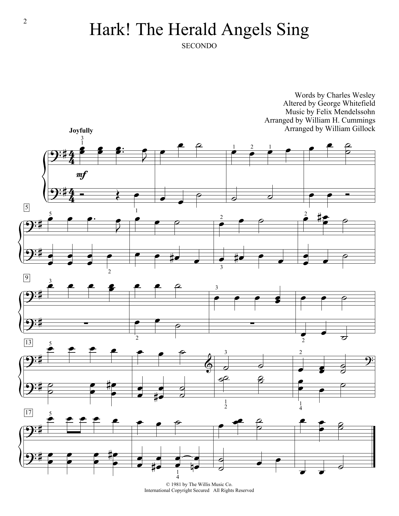 William Gillock Hark, The Herald Angels Sing sheet music notes and chords arranged for Piano Duet