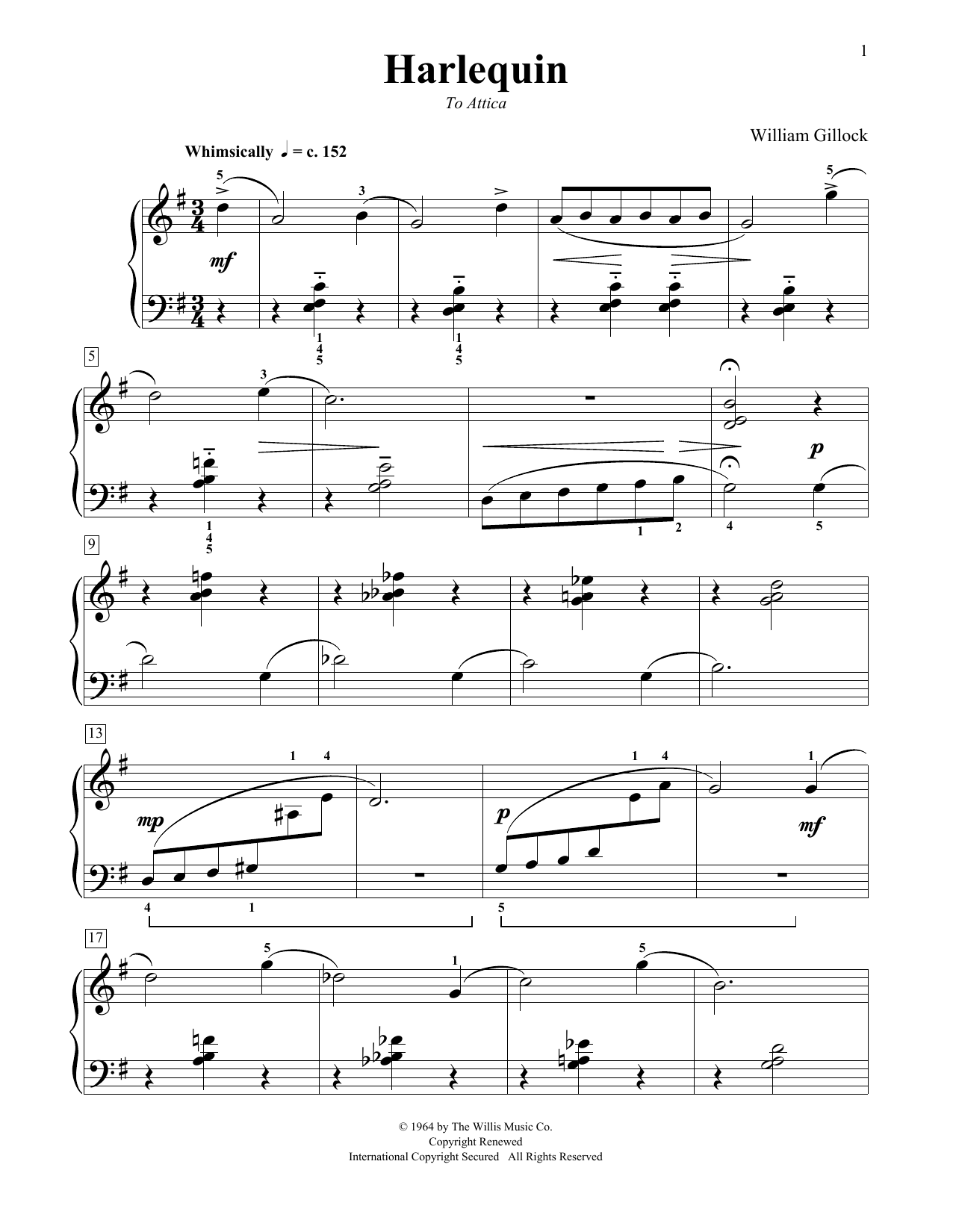 William Gillock Harlequin sheet music notes and chords arranged for Educational Piano