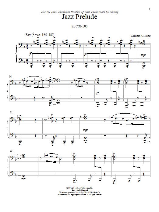 William Gillock Jazz Prelude sheet music notes and chords arranged for Educational Piano