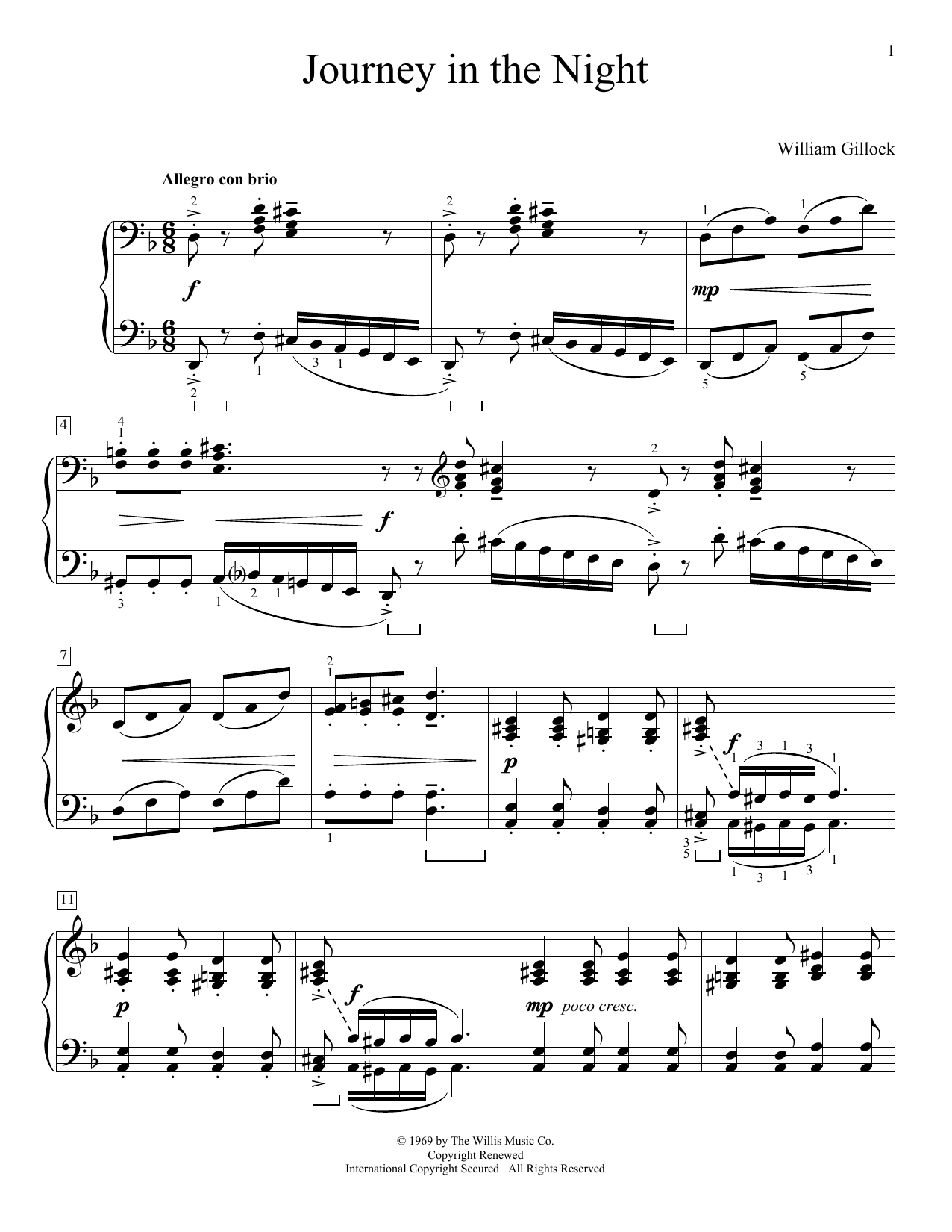 William Gillock Journey In The Night sheet music notes and chords arranged for Educational Piano