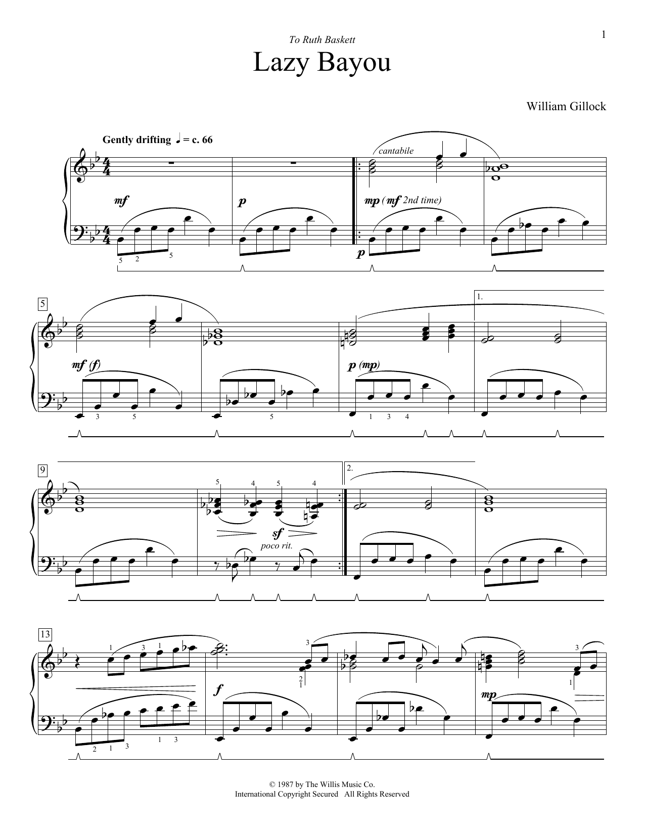 William Gillock Lazy Bayou sheet music notes and chords arranged for Educational Piano