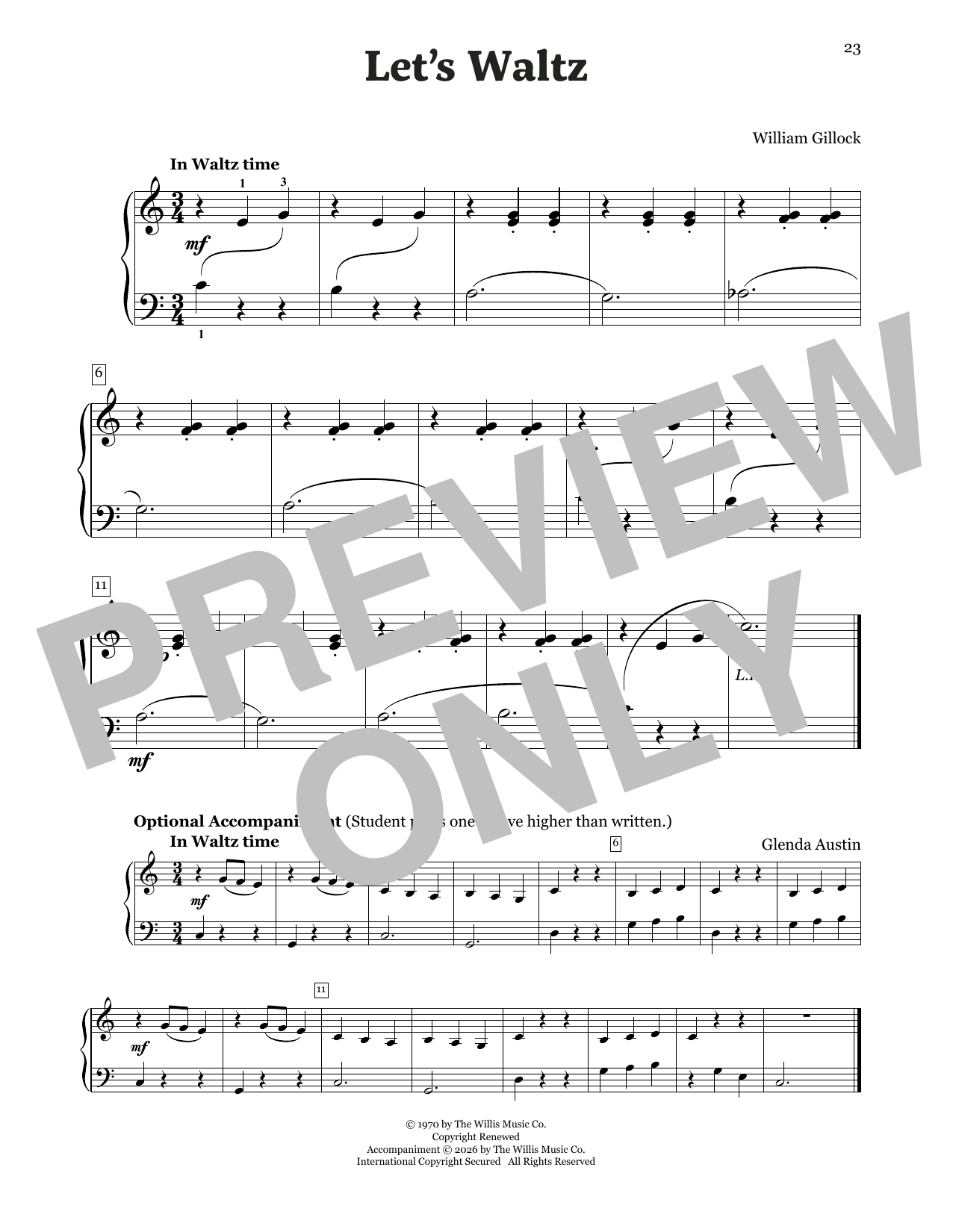 William Gillock Let's Waltz sheet music notes and chords arranged for Educational Piano