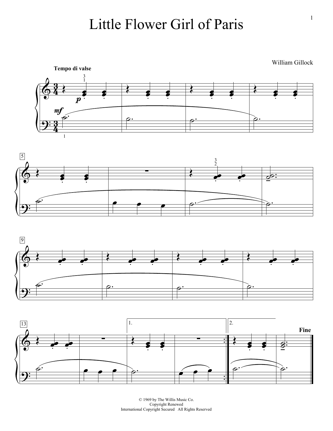 William Gillock Little Flower Girl Of Paris sheet music notes and chords arranged for Educational Piano