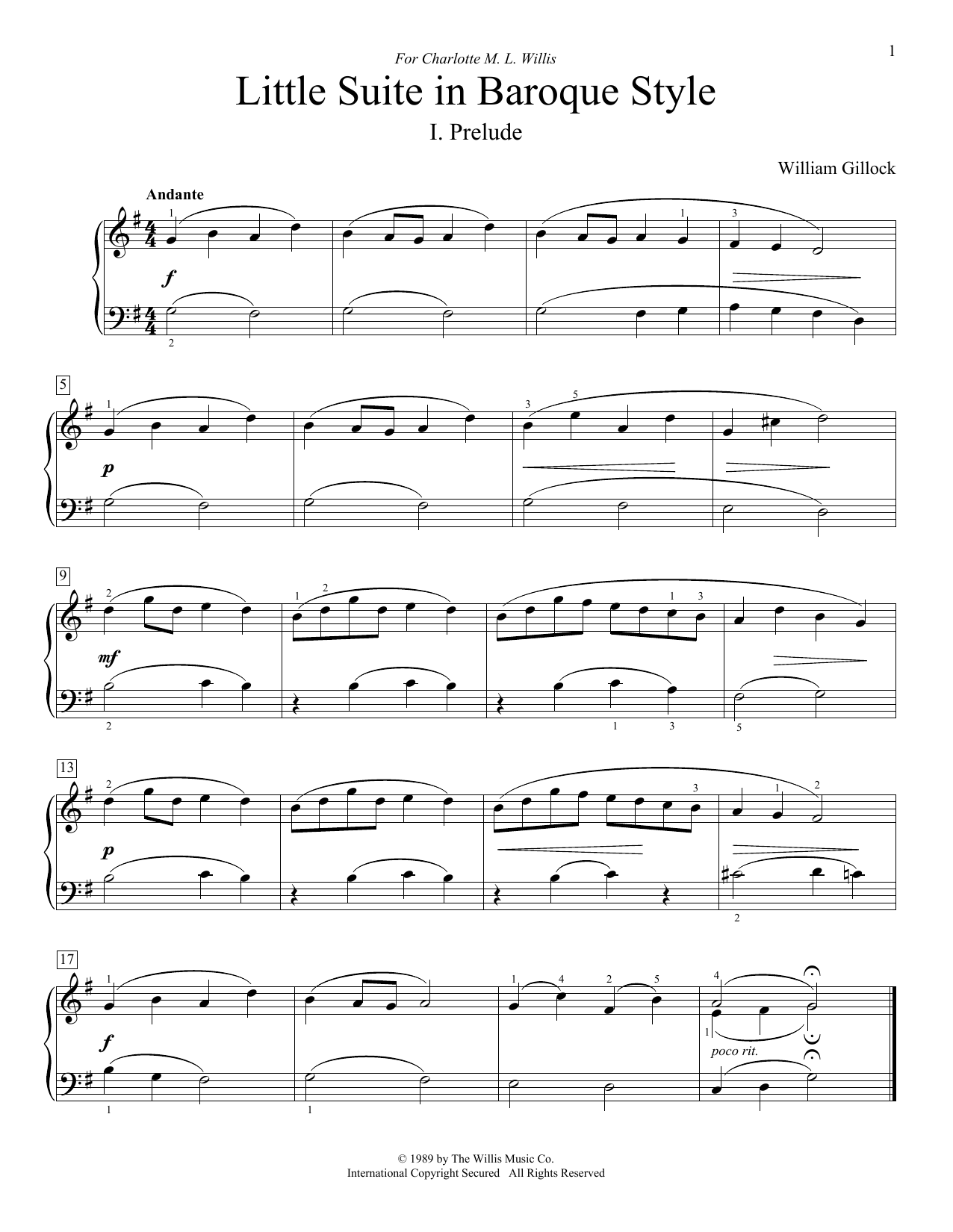 William Gillock Little Suite In Baroque Style sheet music notes and chords arranged for Educational Piano