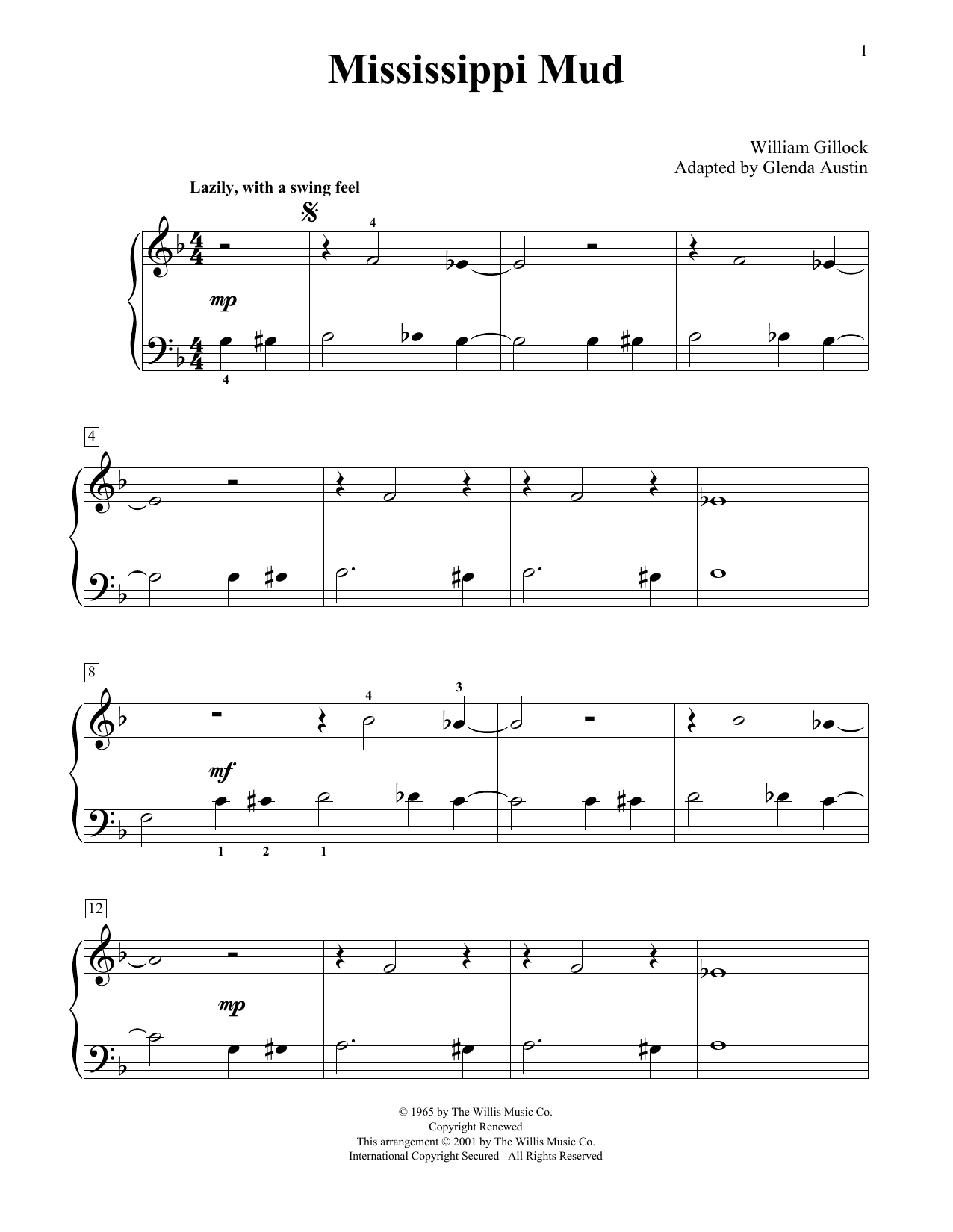 William Gillock Mississippi Mud (Simplified) (adapted by Glenda Austin) sheet music notes and chords arranged for Educational Piano