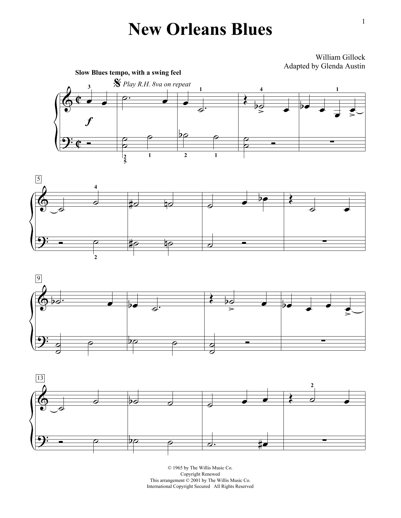 William Gillock New Orleans Blues (Simplified) (adapted by Glenda Austin) sheet music notes and chords arranged for Educational Piano