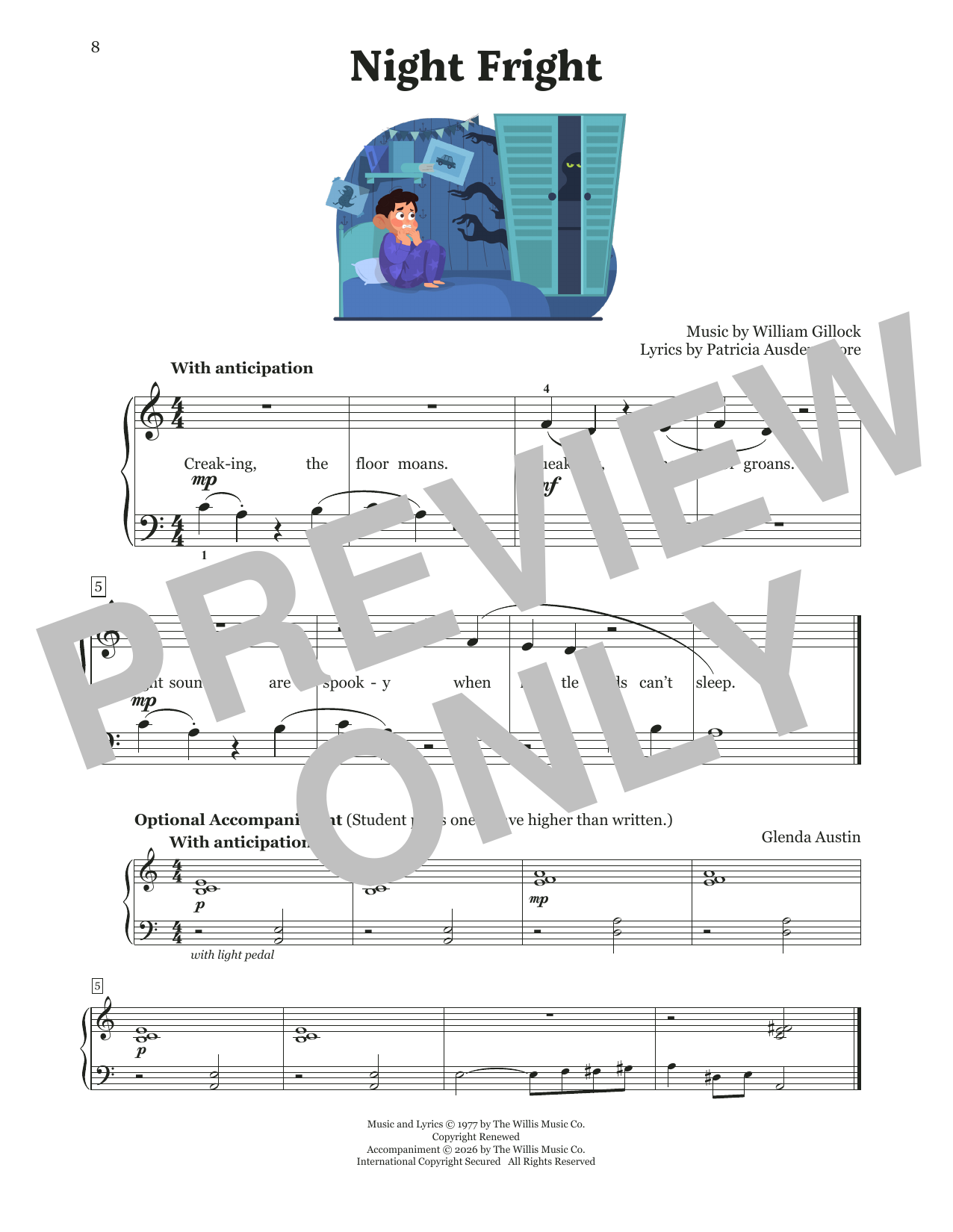 William Gillock Night Fright sheet music notes and chords arranged for Educational Piano