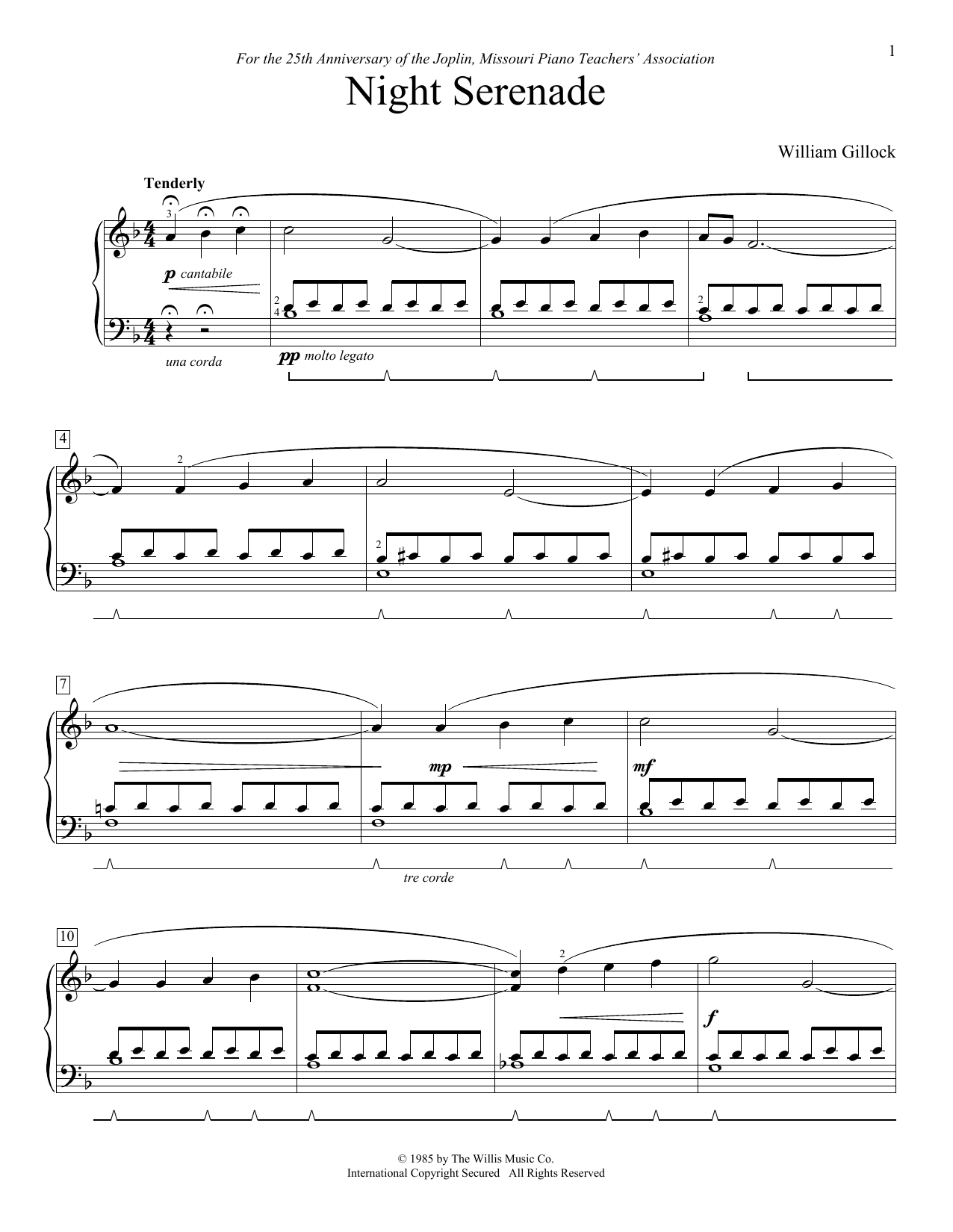 William Gillock Night Serenade sheet music notes and chords arranged for Educational Piano