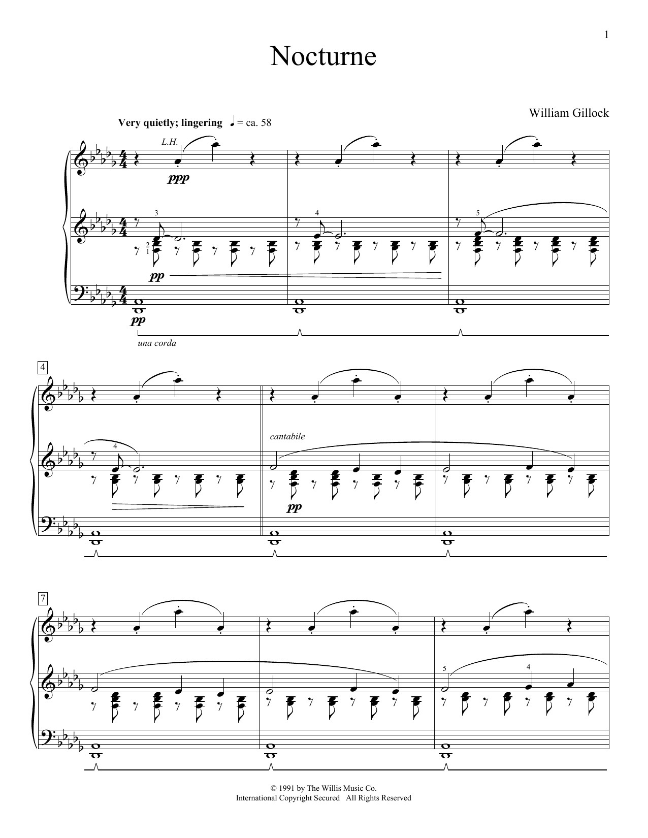 William Gillock Nocturne sheet music notes and chords arranged for Educational Piano