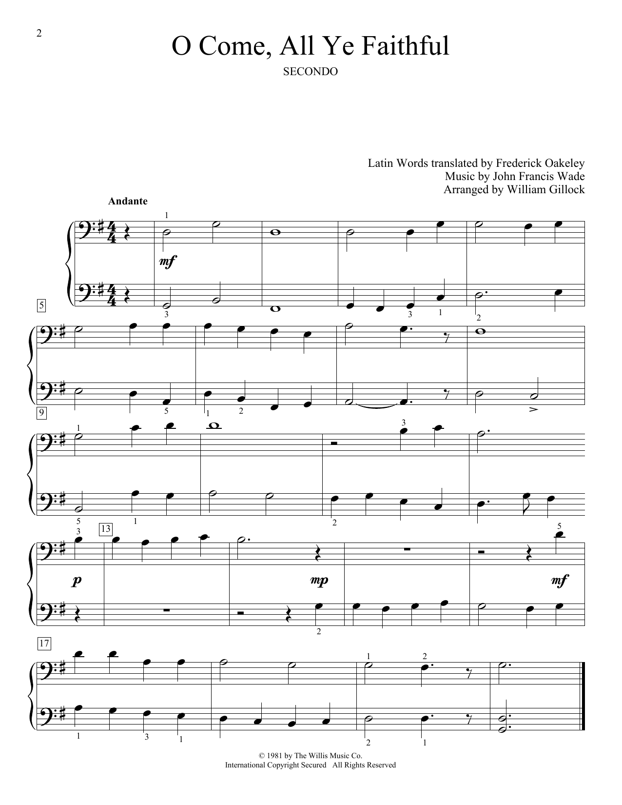 William Gillock O Come, All Ye Faithful (Adeste Fideles) sheet music notes and chords arranged for Piano Duet