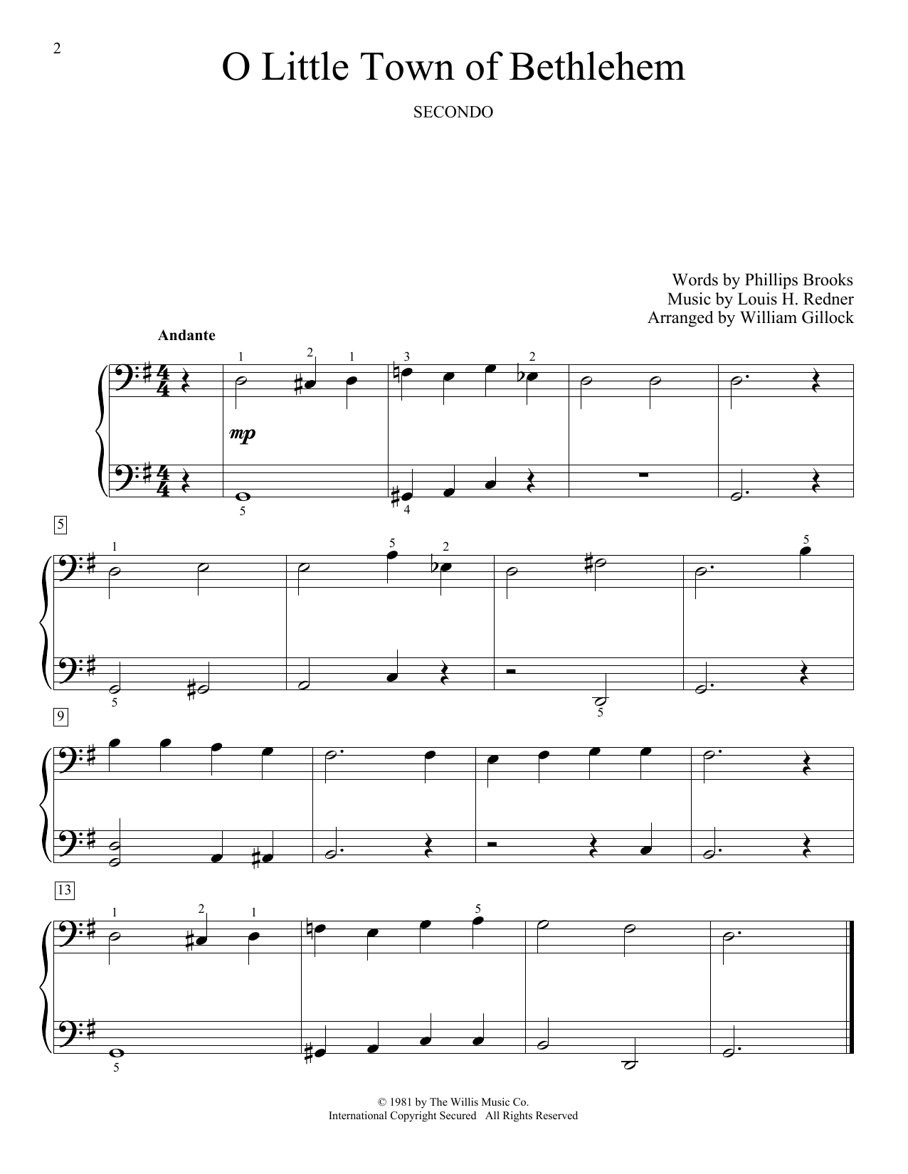 William Gillock O Little Town Of Bethlehem sheet music notes and chords arranged for Piano Duet